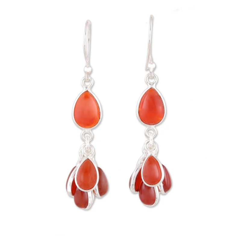 Carnelian Drop Dangle Earrings 925 Sterling Silver Gemstone Earrings August Birthstone Gift For Her & Mom