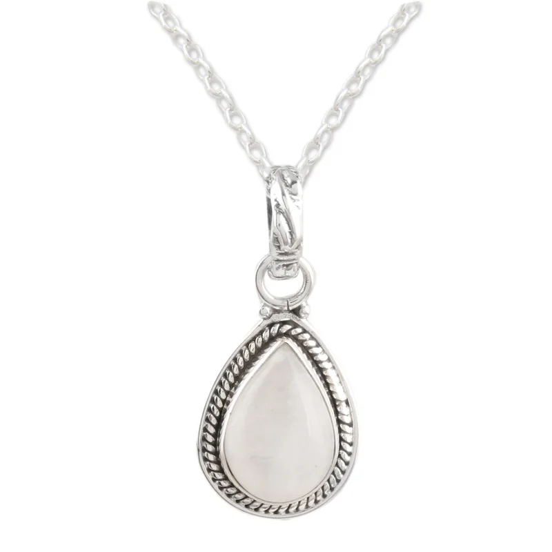 Birnenförmige Regenbogen-Mondstein-Halskette 925er Sterling Silber handgemachter Böhmischer Schmuck Jubiläumsgeschenk für sie