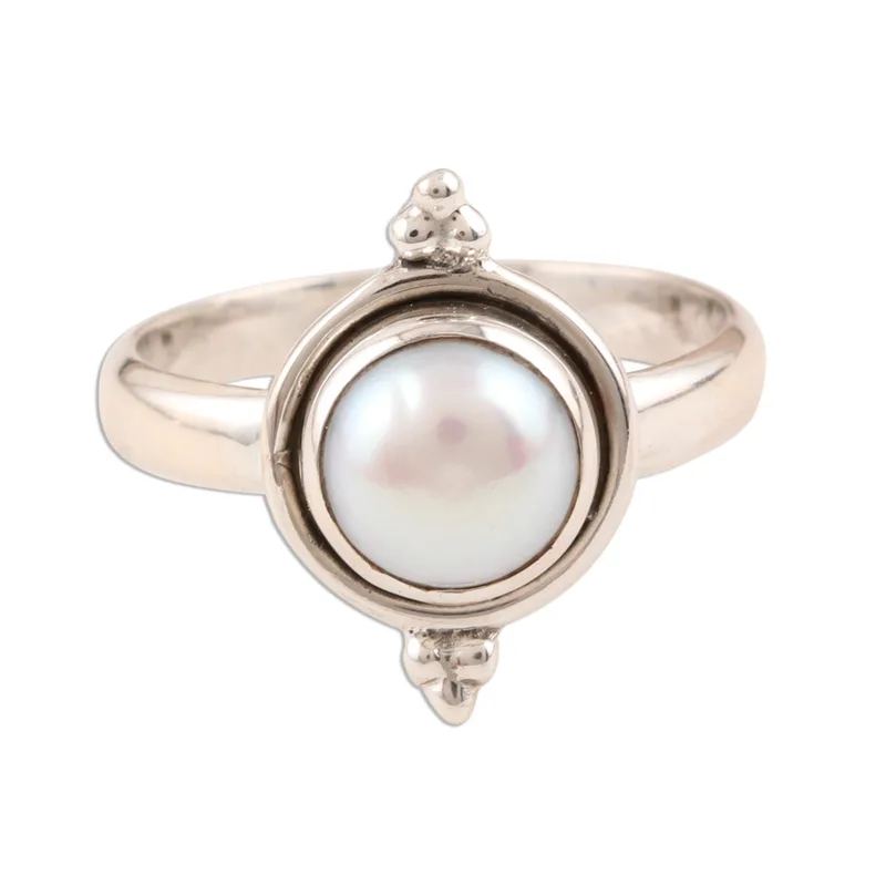 Cultured White Pearl Ring 925 Silver Ring Statement Ring Handmade Ring Gift For Her Boho Dainty Ring Gift For Her
