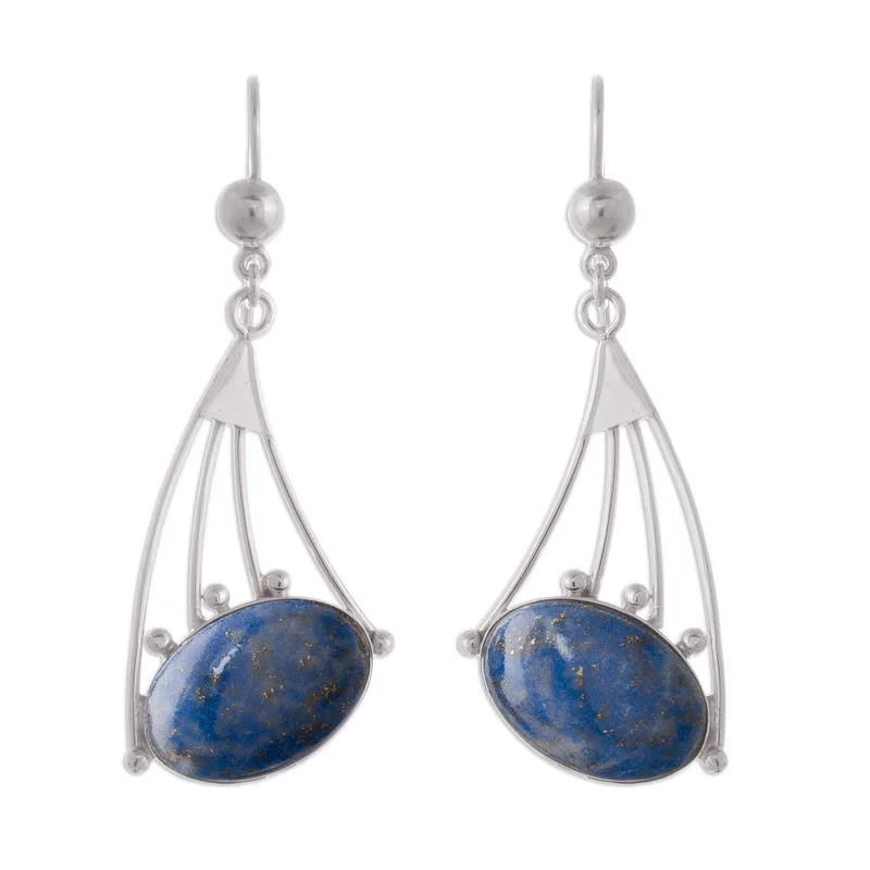 Moderne Ohrhänger aus Sterlingsilber mit Lapislazuli, Designer-Ohrringe für Damen, handgefertigte Silberohrringe, Schmuckgeschenke, Artikelgeschenk für Sie