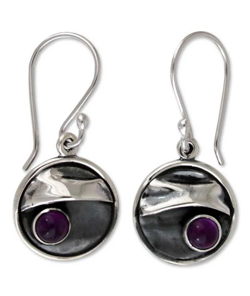 Amethyst und 925 Sterling Silber Ohrringe Handgefertigte Ohrringe Geschenkartikel Geburtstagsgeschenk Böhmischer Schmuck