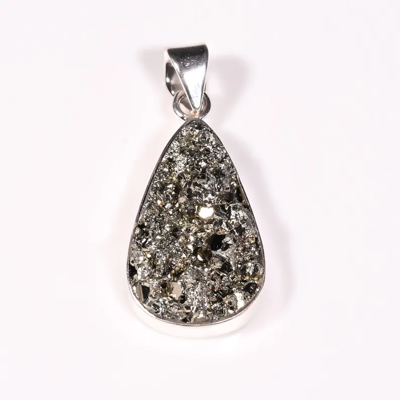 Pyrit-Anhänger Pyrit-Druzy-Edelstein-Anhänger Silberanhänger Damen Zierliche Halskette Handgefertigter Silber-Pyrit-Schmuck Geburtstagsgeschenk für sie