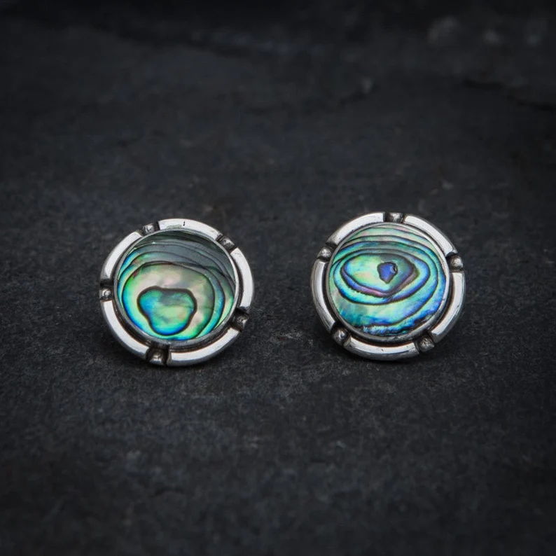 Round New Design Abalone Shell Gemstone Studs Earrings Abalone Shell Earrings Handmade Boho Jewelry Gift For Her & Sister
