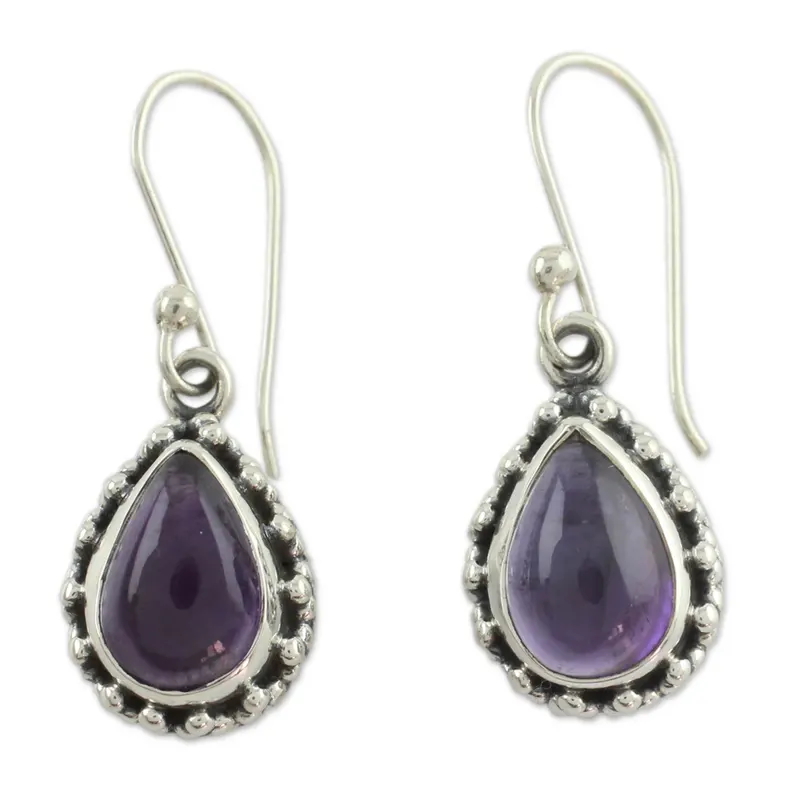 Ohrringe aus Amethyst in Tropfenform, 925er Sterlingsilber, handgefertigte Ohrringe, Geschenkartikel, Hochzeitsschmuck für Sie