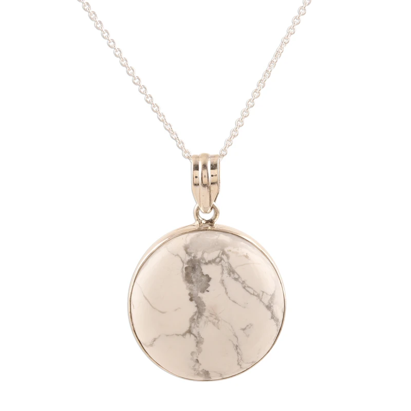 Howlith Cabochon Anhänger Halskette 925 Sterling Silber Howlith Schmuck Handgemachter Böhmischer Schmuck Geschenk Für Sie