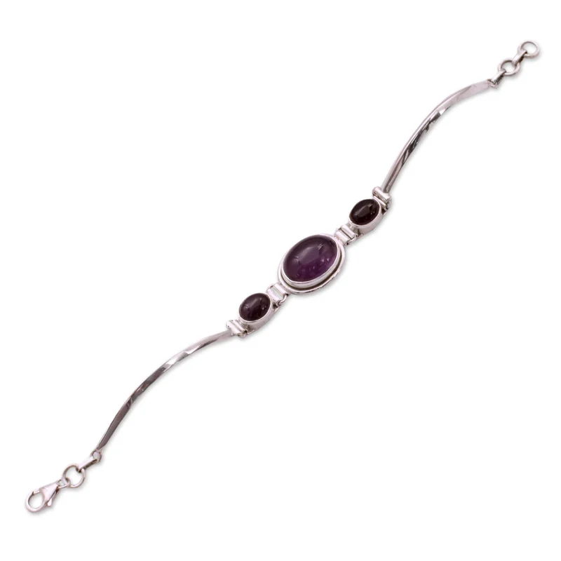 Link Bracelet 925 Sterling Silver and Amethyst Bracelet Charming Birthday Gift For Women And Girls Amethyst Bracelet Valentine Day Gift For Her