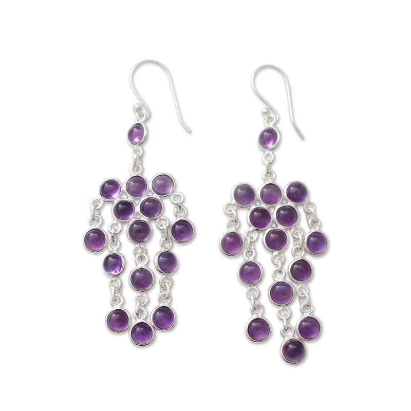 Ohrhänger aus Sterlingsilber mit Amethyst-Cabochons, handgefertigte Ohrringe, Geschenkartikel, Geburtstagsgeschenk