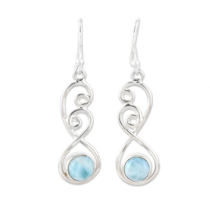 Blaue Weiße Larimar Ohrhänger 925 Sterling Silber Edelstein Ohrringe Handgemachte Boho Ohrringe Geschenk Für Sie