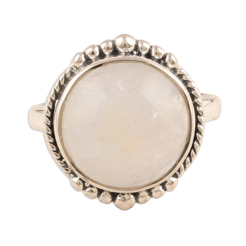 Runder Regenbogen-Mondstein Chunky Ring 925 Sterling Silber Handgemachtes Geschenk für Sie & Mama