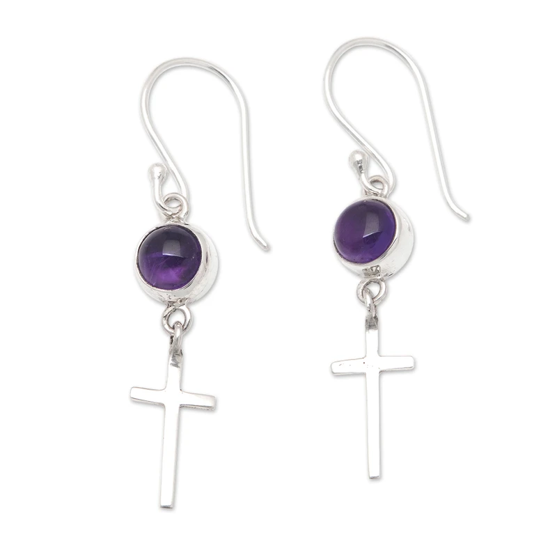 Kreuz-Themen Amethyst baumeln Ohrringe Handgemachte Ohrringe Geschenkartikel Geburtstagsgeschenk Böhmischer Schmuck Geschenk für Sie