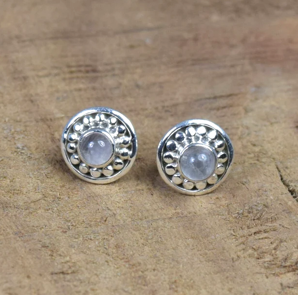 Rosa Rosenquarz 925 Sterling Silber Ohrstecker Runde Edelstein Ohrstecker Designer Ohrstecker Januar Geburtsstein Geschenk für Ehefrau & Sie