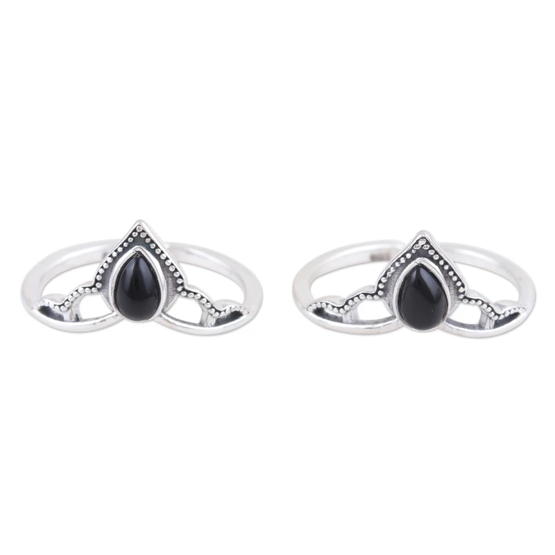 Schwarzer Onyx und Sterlingsilber Zehenringe 925 Sterlingsilber Verstellbarer Ring Handgefertigter Ring Damen Silberring Geschenk für Sie