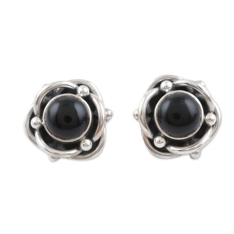 Black Rose Natural Black Onyx Studs 925 Sterling Silver Gift Boxed Handmade Bohemian Jewelry Gift For Her & Mom
