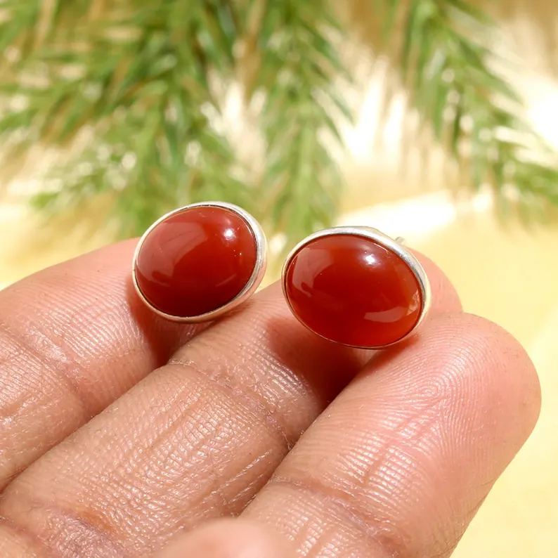 Sparkling Carnelian Earrings Orange Gemstone Earrings Stud Earrings 925 Sterling Silver Jewelry Birthday Gift Earrings For Best Friend
