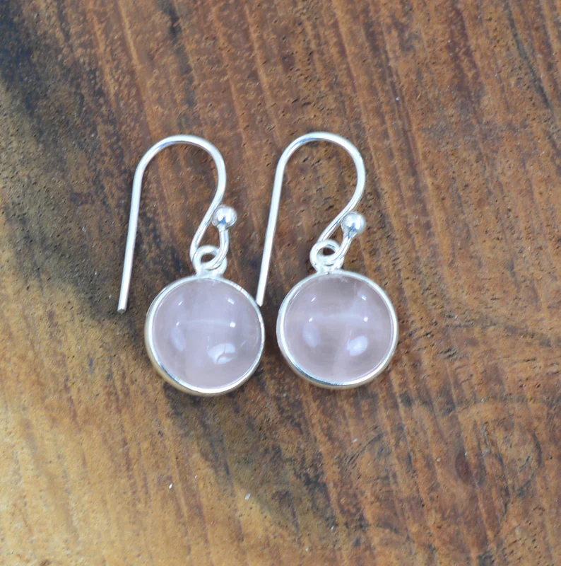 Runde Rosenquarz-Edelstein-Ohrringe 925 Sterling Silber Designer Ohrringe Januar Geburtsstein Ohrringe Handgefertigte Ohrringe Rosenquarz-Ohrringe Geschenk für Sie