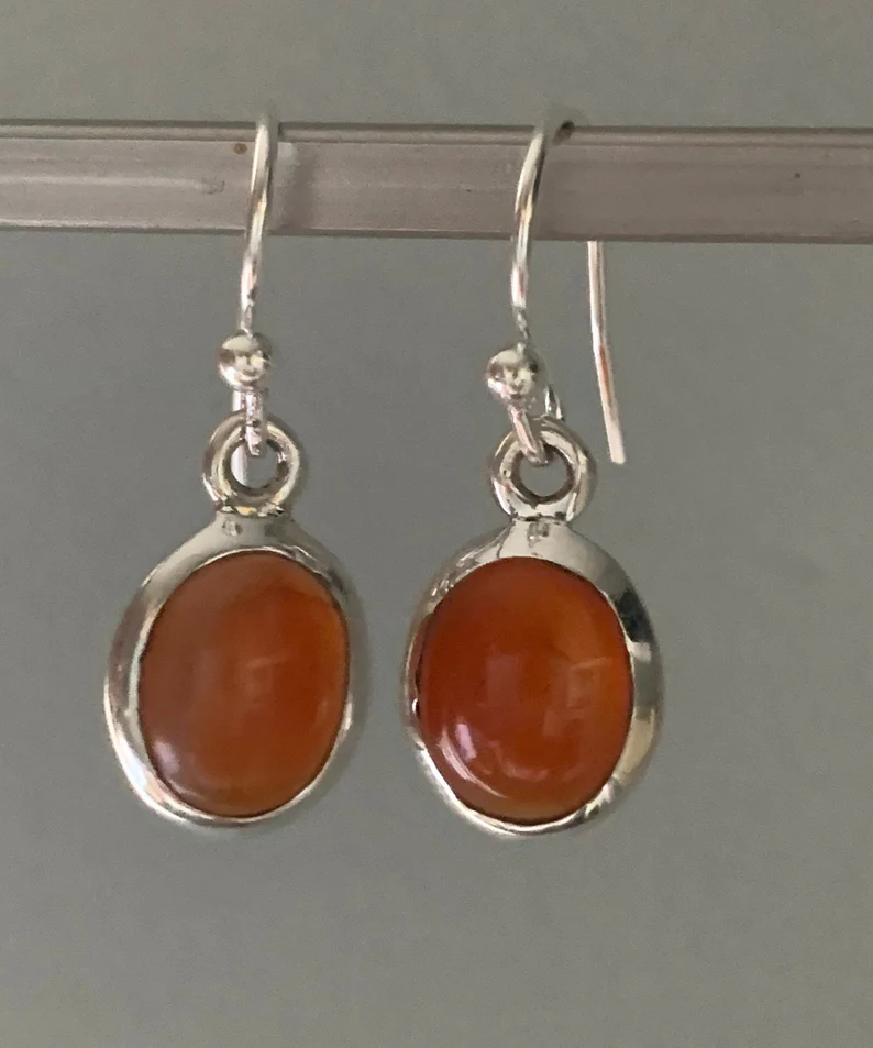 Karneol-Ohrringe Boho Ovale Karneol-Ohrringe 925er Sterlingsilber-Ohrringe Heilstein August-Geburtsstein Geschenk für Sie