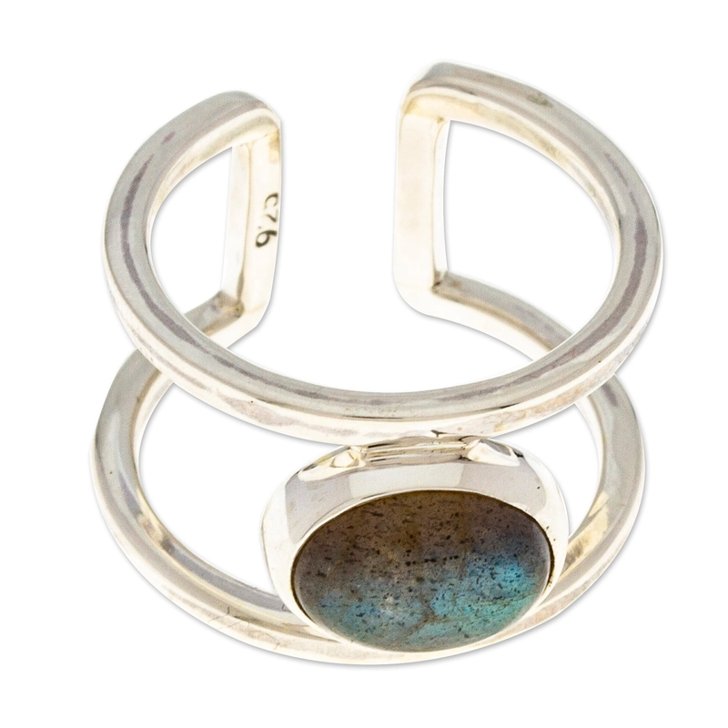Moderner Wickelring mit Labradorit-Stein, handgefertigter Designer 925 Sterling Silber Ring, Geschenk für Sie und Mama