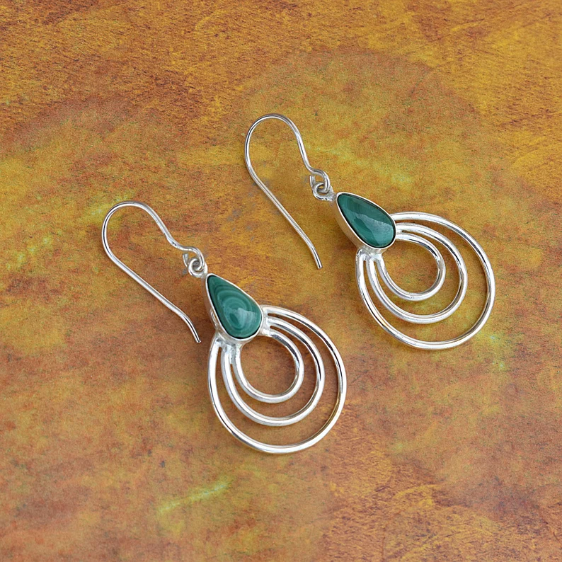 Amazing Malachite Pear Gemstone Earrings in Sterling Silver Drop Earrings For Women Dangle Teardrop Earrings Handmade Malachite Earrings
