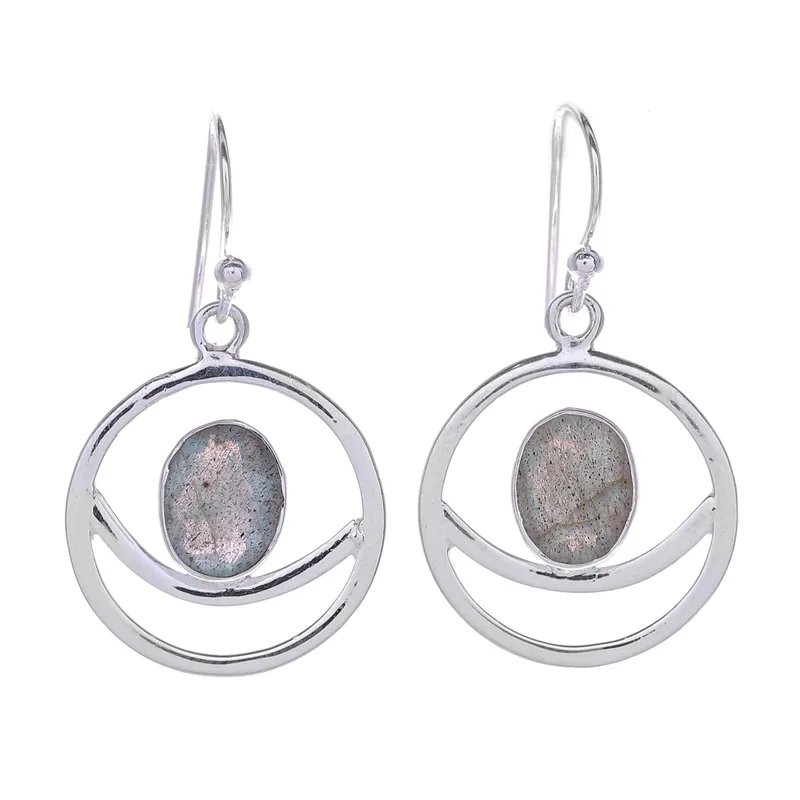Halbmond handgefertigte Labradorit Ohrringe 925 Sterling Silber Ohrhänger Blaue Edelstein Ohrringe Labradorit Schmuck Geschenk für Schwester