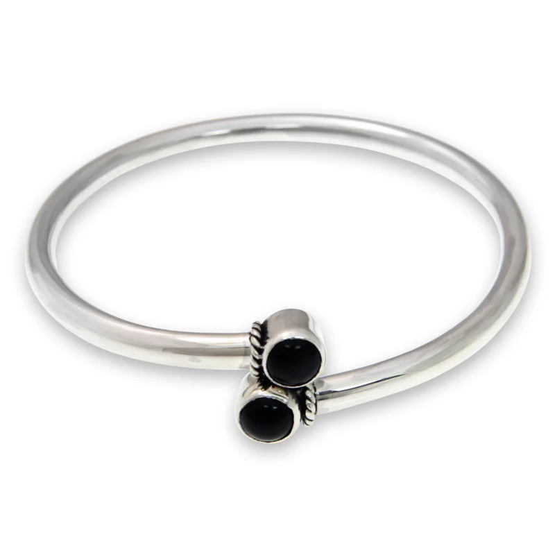 Handmade Onyx Cabochon Bangle Bracelet 925 Sterling Silver Bohemian Jewelry Charming Jewelry Valentine Day Gift For Her & Mom