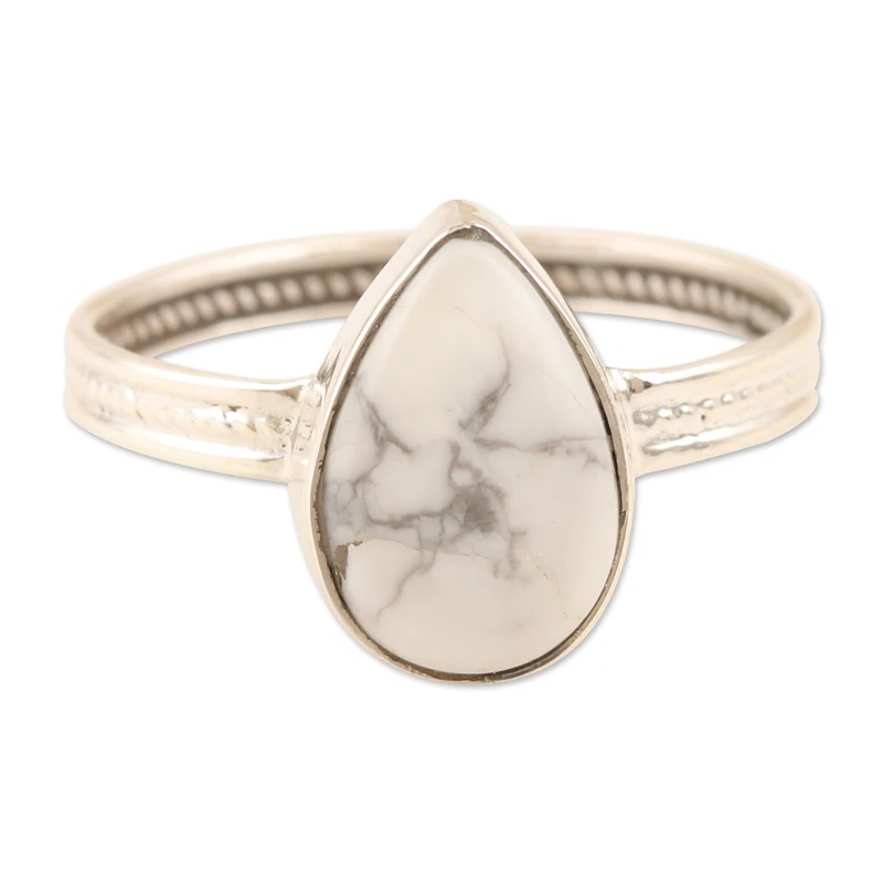 Handcrafted Sterling Silver Cocktail Ring with Howlite Gem White Stone Ring Handmade Women Ring Gemstone Ring Gift For Her