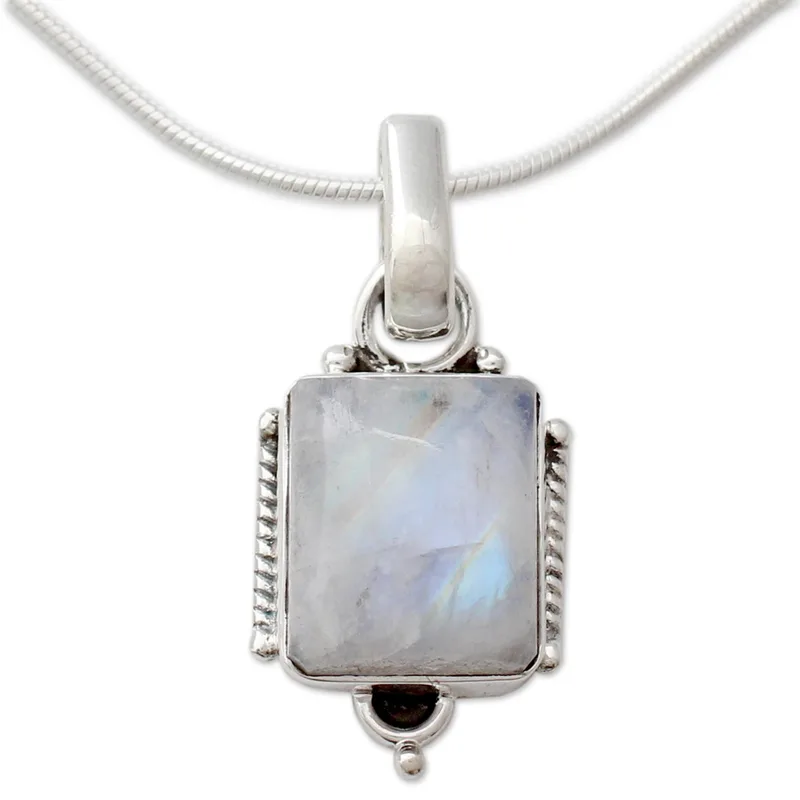 Regenbogen Mondstein Anhänger Halskette 925 Sterling Silber Handgemachter Boho Schmuck Jubiläumsgeschenk für sie