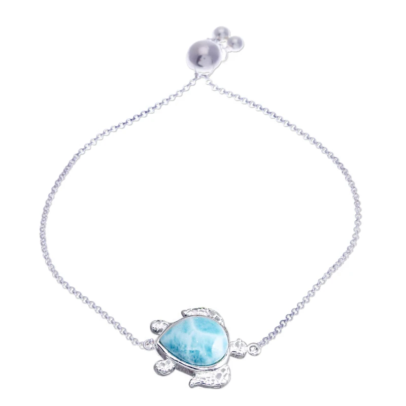 Turtle Themed Larimar Bracelet 925 Sterling Silver Bracelet Bohemian Jewelry Charming Jewelry Valentine Day Gift For Her