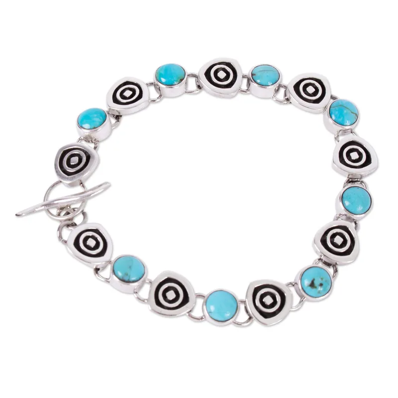 Morning Sky Natural Turquoise Link Bracelet 925 Sterling Silver Bracelet Bohemian Jewelry Charming Jewelry Valentine Day Gift For Her