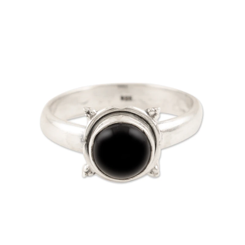 Sterlingsilber Black Onyx Cabochon Einzelstein Ring 925 Sterlingsilber Statement Ring Handgefertigter Ring Damen Silberring Geschenk für Sie