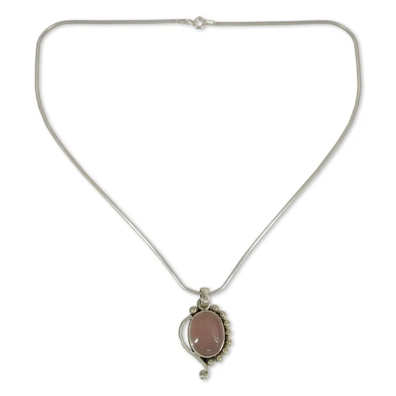Handgefertigte Halskette aus Sterlingsilber und Rosenquarz Halskette für Damen Handgemachte Boho-Halsketten Geschenke für die Liebe