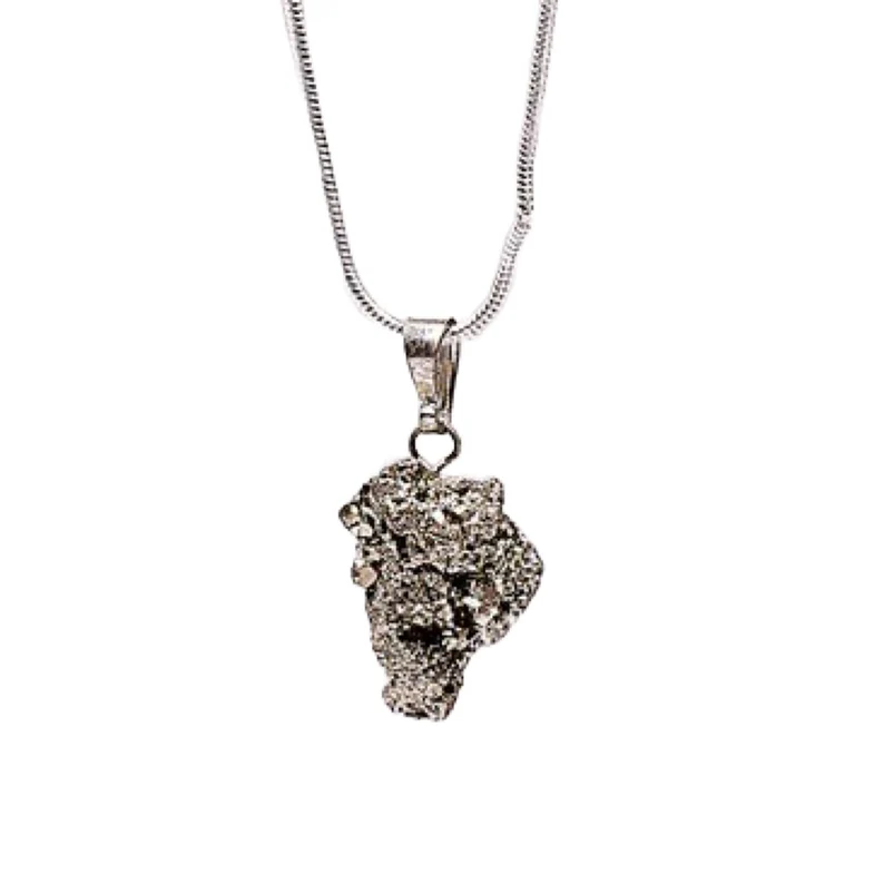 Pyrit-Kristall-Halskette-Anhänger, wunderschönes natürliches Edelstein-Geschenk & Silberkette 925 Sterling Silber