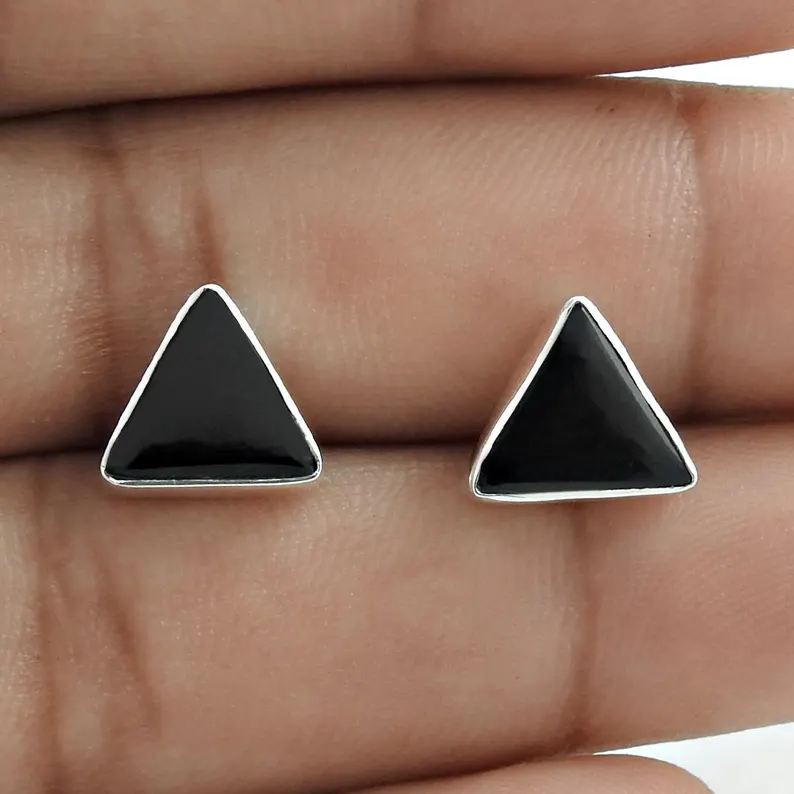 Schwarze Onyx Dreieck Ohrringe Dreieck Ohrstecker Schwarzer Stein Ohrring 925 Sterling Silber Ohrstecker