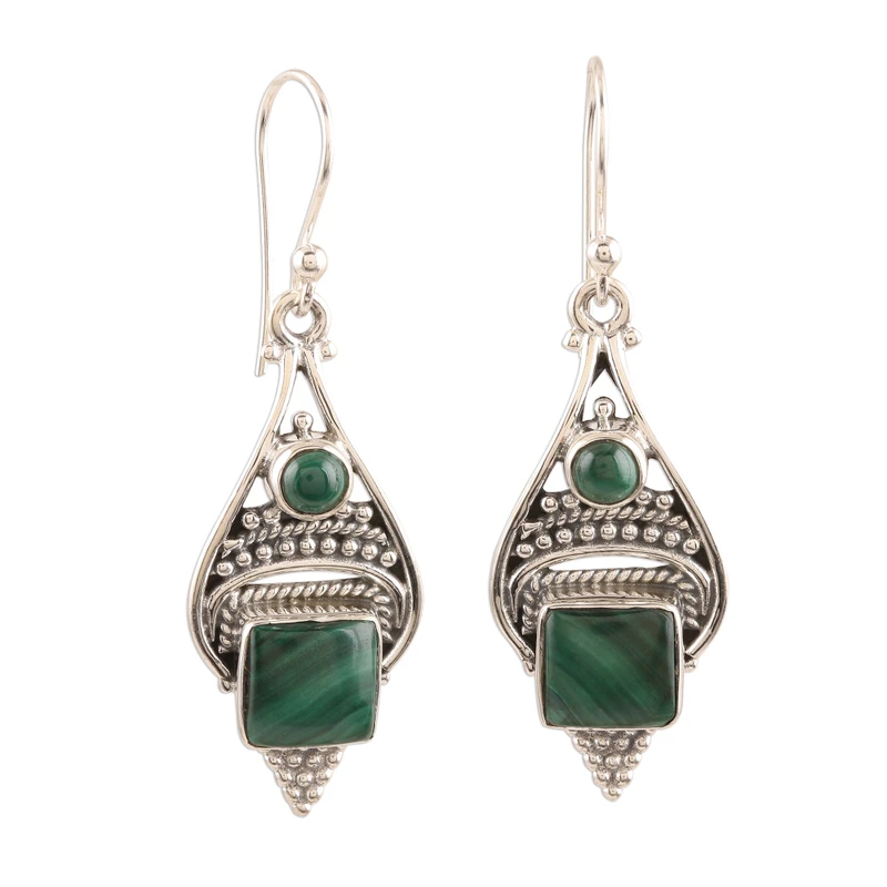 Green Ocean 925 Sterling Silver and Malachite Dangle Earrings Elegant Earring Boho Dainty Earring Handmade Jewelry Gift For Her