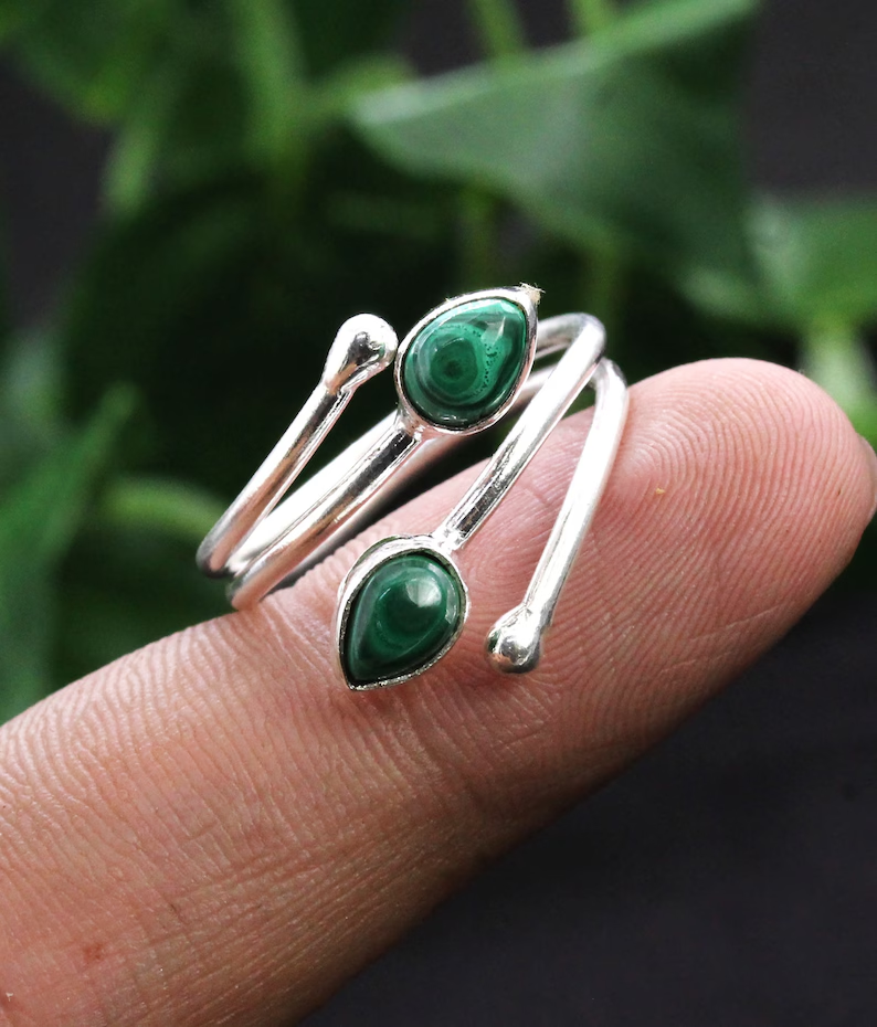 925 Silver Ring Malachite Ring Gemstone Ring Adjustable Ring Women Ring Wedding Ring Partywear Ring