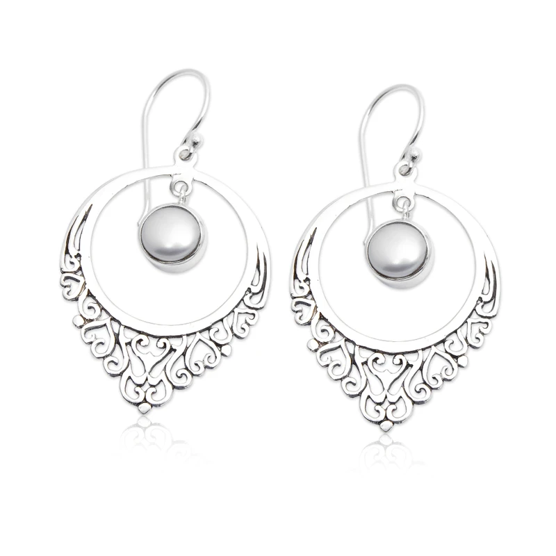 Handgefertigte Ohrringe aus 925er Sterlingsilber mit Zuchtperlen, Damenschmuck, Boho-Ohrringe, handgefertigte Edelstein-Ohrringe, Hochzeitsschmuck, Geschenk für sie