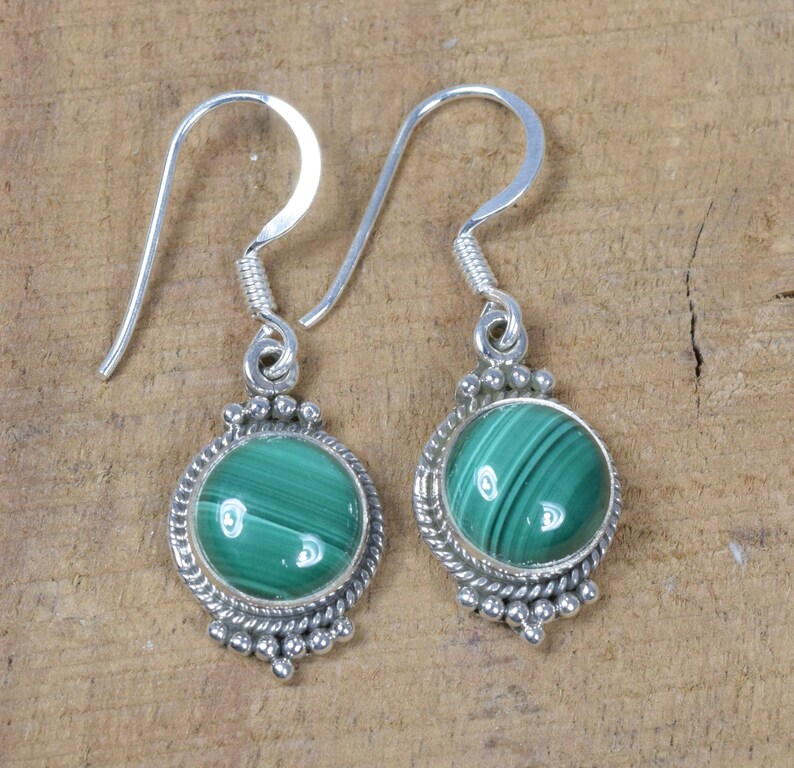 Green Malachite 925 Sterling Silver Gemstone Designer Hook Earring Handmade Earring April Month Birthstone Birthday Gift For Her