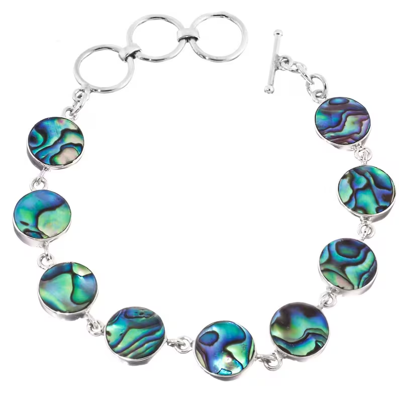 Multi Stone Abalone Shell Round Shape Bracelet 925 Sterling Silver Boho Dainty Jewelry Gift For Her