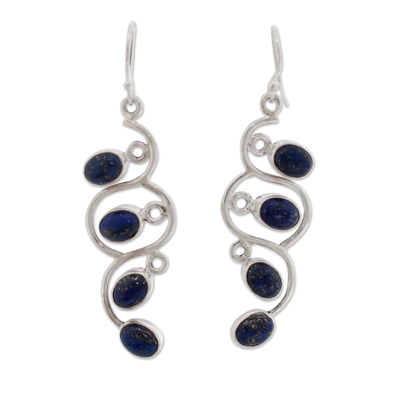 Handgemachte Designer Lotusknospen Sterling Silber und Lapislazuli Ohrringe Designer Ohrringe für Damen Handgefertigte Silberohrringe Schmuckgeschenke Artikel Geschenk für sie
