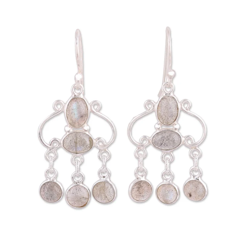 Handgefertigte Labradorit Kronleuchter-Ohrringe 925 Sterling Silber Ohrringe Blauer Edelstein Ohrhänger Labradorit Schmuck Geschenk für Sie