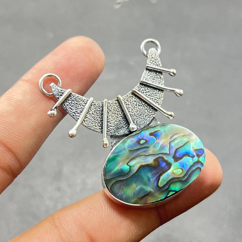 Seeohr Muschel Edelstein 925 Sterling Silber Anhänger Handgefertigte Halskette Seeohr Muschel Anhänger Geschenk für Sie Muschel Silber Anhänger Geschenk für Mama