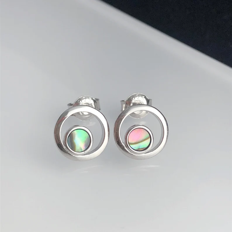 Sea Bubbles Abalone Shell Stud Earrings 925 Sterling Silver Earrings Minimalist Jewelry Gemstone Jewelry Birthday Anniversary Gift