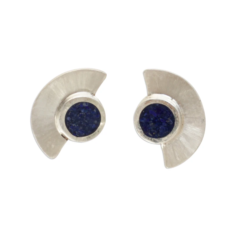 Halbkreis Lapislazuli Knopf Ohrringe 925 Sterling Silber Handgemachte Ohrstecker Alltags-Ohrringe Für Frauen Geschenk Für Sie
