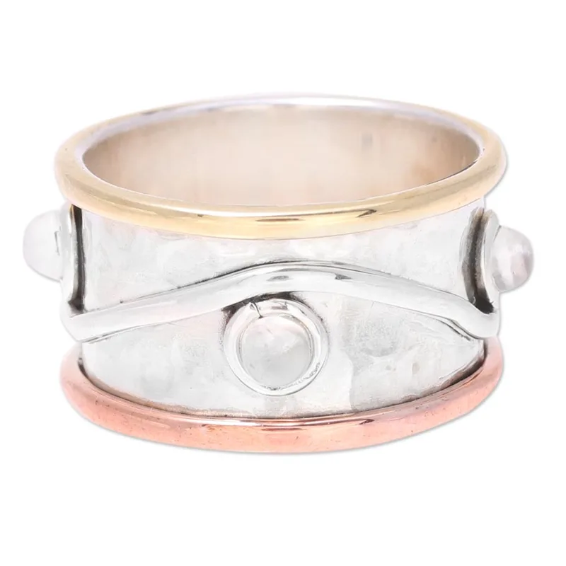 Regenbogenmondstein Gehämmerter Bandring 925 Sterling Silber Cocktailring Zierlicher Ring Edelsteinring Damenring Geschenk für sie