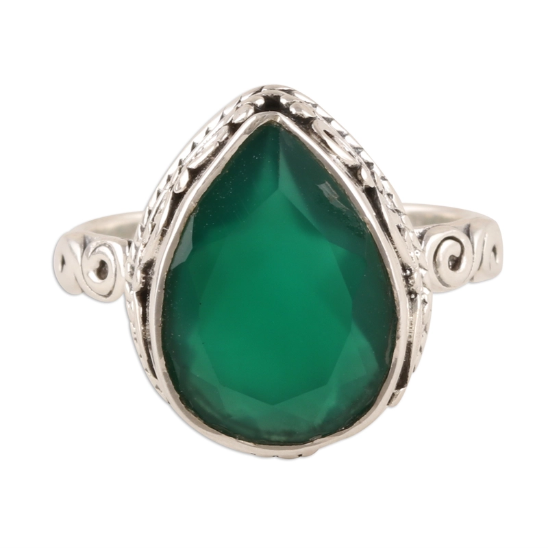 Glitzernder grüner Onyx Cocktailring Handgefertigt 925 Sterling Silber Geschenk für Sie