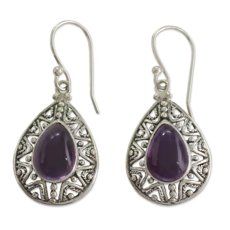 Amethyst auf Sterlingsilber-Haken-Ohrringen Handgefertigte Ohrringe Geschenkidee Geburtstagsgeschenk für sie Boho-Ohrringe