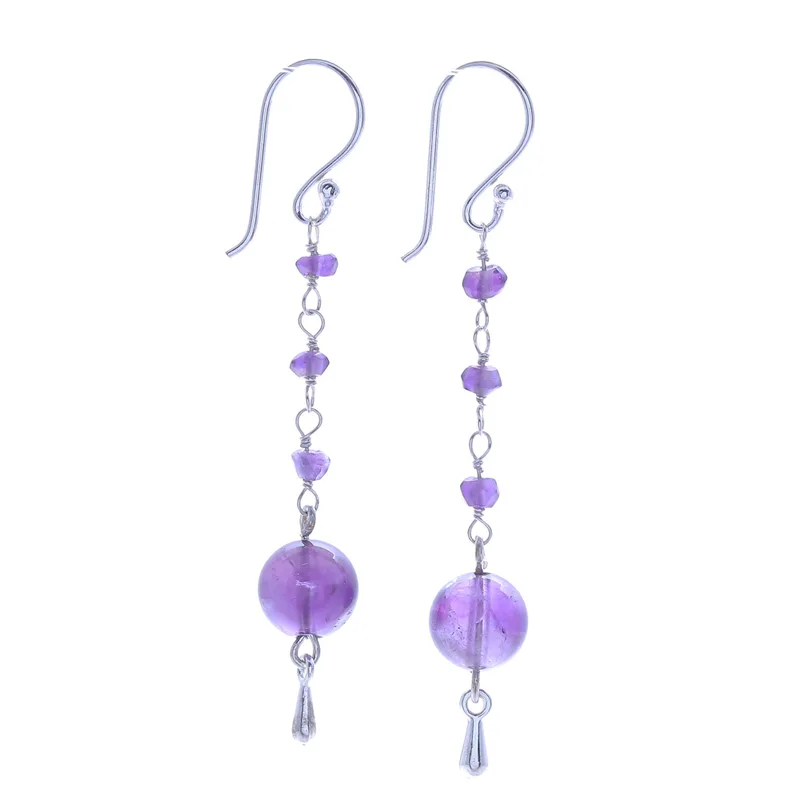 Amethyst- und Sterlingsilber-Ohrhänger, handgefertigte Ohrringe, Geschenkidee, Geburtstagsgeschenk für sie