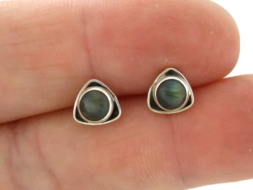 Labradorite Triangle Earrings in 925 Sterling Silver Labradorite Earrings Minimalist Earrings Labradorite Jewelry Gemstone Studs