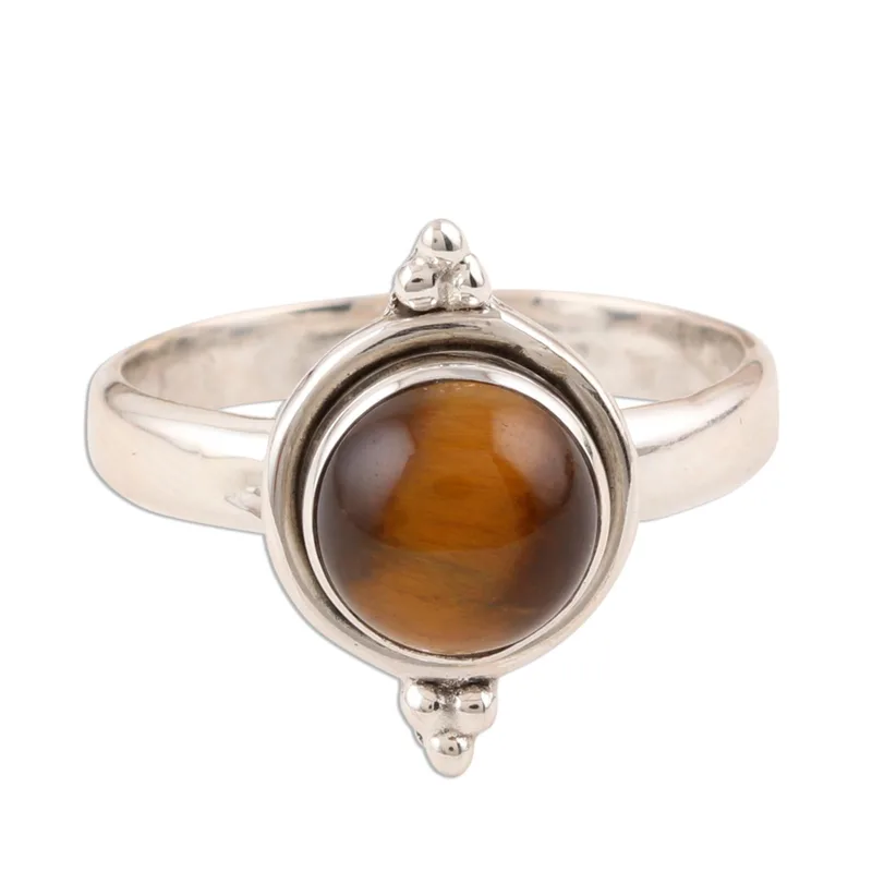 Earth Memory Simple Tiger Eye Ring 925 Sterling Silver Gemstone Ring Wedding Gift Ring For Love Valentine Day Gift For Her