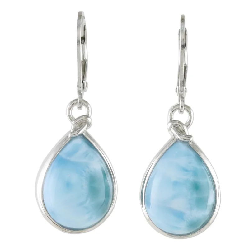 Designer Ohrhänger aus Larimar und Sterlingsilber, 925er Sterling Silber Edelstein-Ohrringe, handgefertigt für Damen, Hochzeitsgeschenk