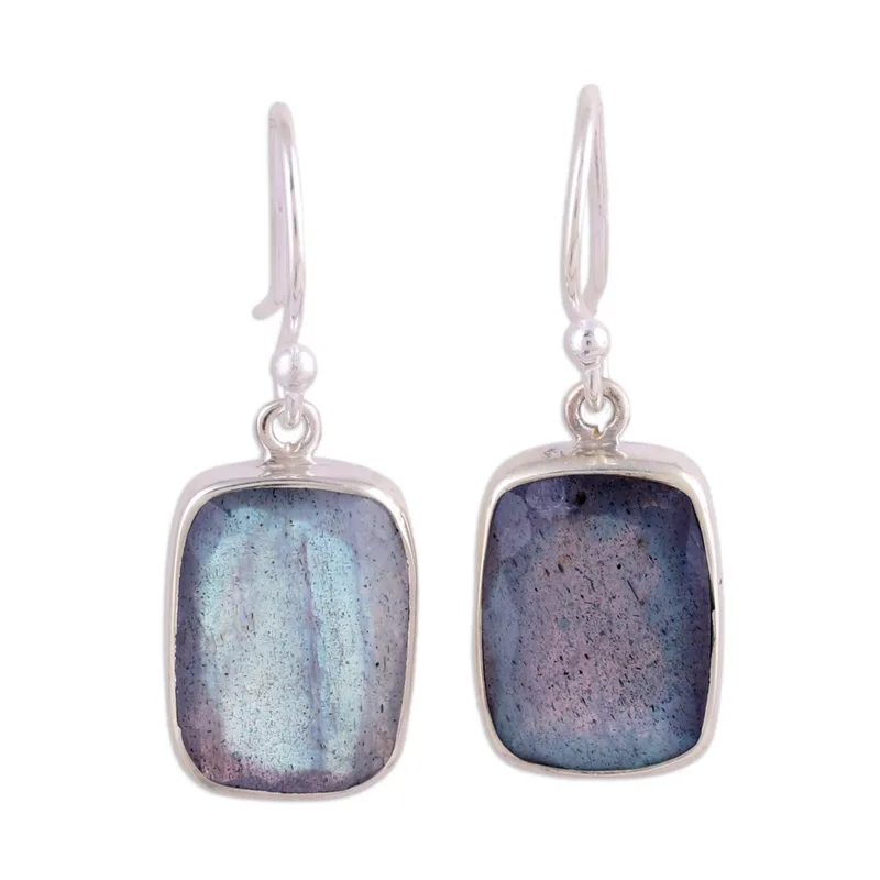 Zierliche Labradorit Ohrringe 925 Sterling Silber Ohrhänger Blaue Edelstein Ohrringe Labradorit Schmuck Geschenk für Sie